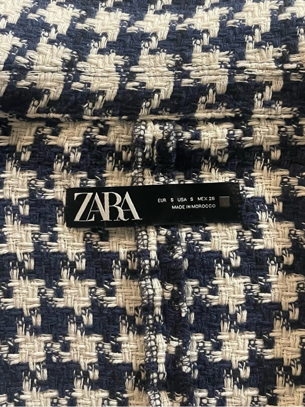 ZARA Houndstooth White/Blue Cropped Jewel Button Jacket\Blazer - Picture 8 of 9